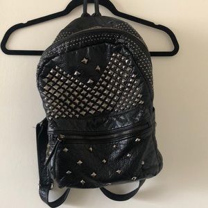 Womens Studded Black Leather Backpack